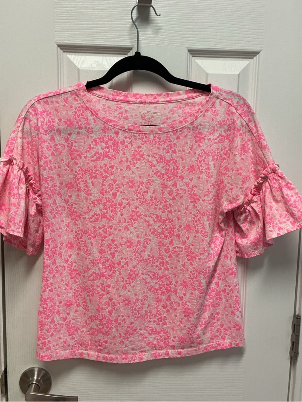 Lilly Pulitzer SZ XS Floral Tropical Print Women’s Pink & White Short Sleeve Top